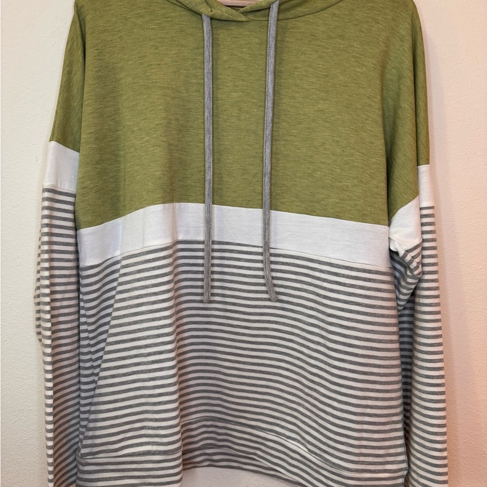 NEW Green and Gray Striped Hoodie
